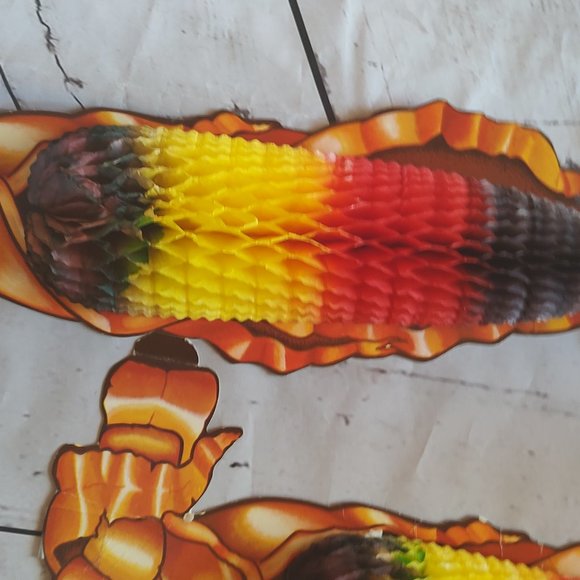 Vintage Thanksgiving cardboard cutout honeycomb decorations turkey scarecrows - Picture 4 of 9